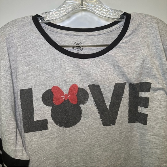 Disney Grey “Love” Scoop Neck Varsity Striped Long Sleeve Top size 2XL - Picture 4 of 8